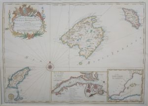 Antique Map of Cart de Isles de Maiorque Minorque et Yvice (Majorca, Minorca Ibiza) Spain by Ingénieur au Dépost dessert Cartes