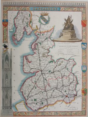 Antique Map of Lancashire by Thomas Moule