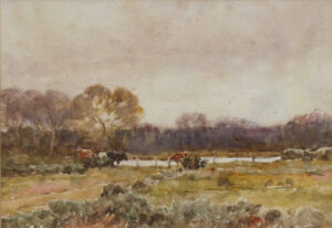 Cattle in a Field by a Lake