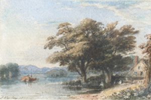 House with Trees by a Lake