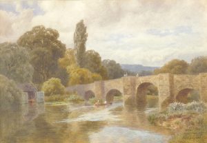 Figures Boating by a Bridge