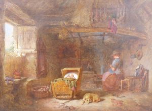 A Welsh Interior: Mother with Baby in a Cot