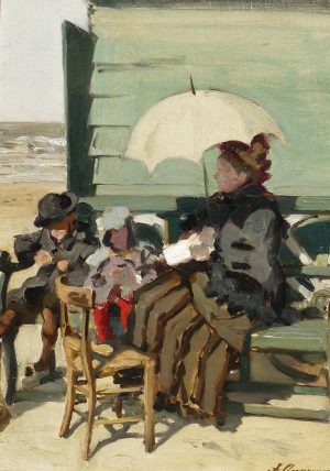Woman with Parasol on a Beach