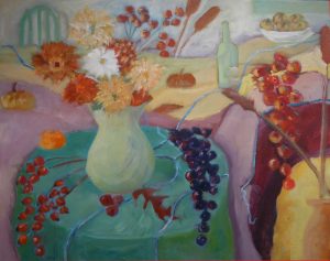 Still Life with Summer Flowers & Berries