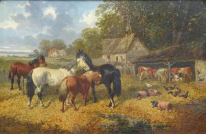 Horses, Cattle and Pigs in a Farmyard