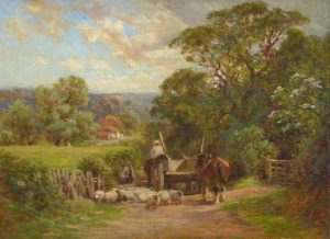 Horse & Cart Passing a Flock in a Lane
