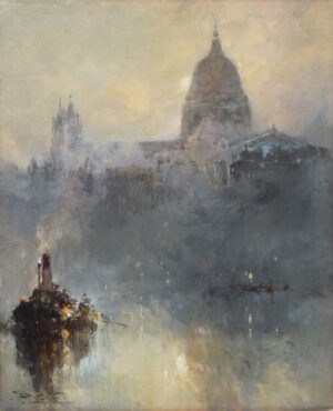 Tug Boat on the Thames with St Paul's beyond at Night