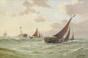 A Lightship & Trawlers in a Swell