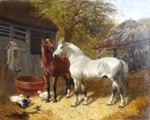 Hunters in a Stable Yard
