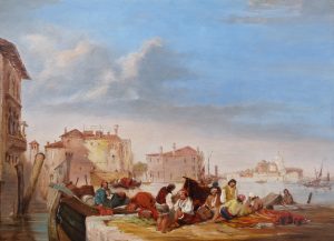 Figures by a Canal, Venice, Italy