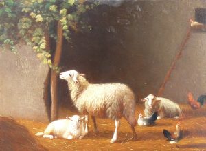 Sheep & Chickens in a Byre