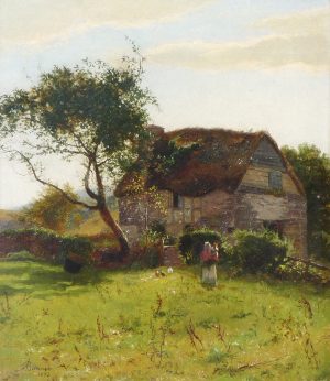 Mother & Child Before a Thatched Cottage