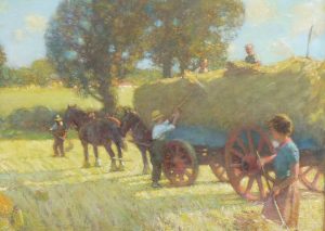Cattle Watering Beside a Farmhouse