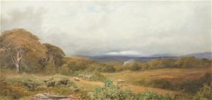Summer Landscape with Donkeys Grazing
