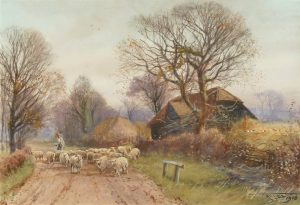 Shepherd & Sheep in a Lane
