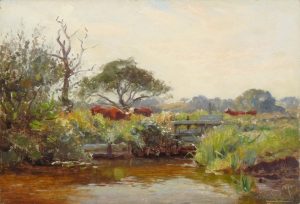 Cattle Grazing by a Sluice Gate