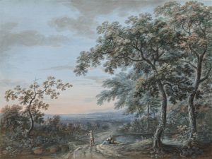 & Rural Scene with Figures Conversing on a Track