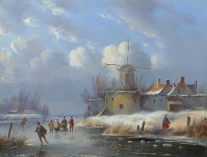 Villagers Skating on a Frozen River