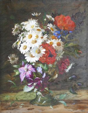Still Life with Michaelmas Daisies & Poppies in a Vase
