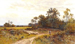 Shepherd Driving a Flock of Sheep into a Field