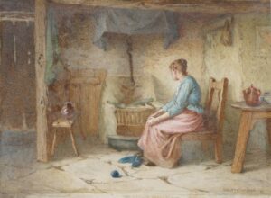 Girl Seated by a Hearth