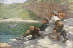 A Group of Boys Seated on Rocks