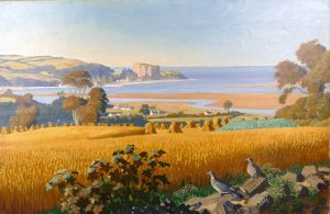 Cornfield above Red Wharf Bay, Anglesey, with Pigeons on a Wall