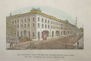 The Building erected for the Hudson River Rail Road on the former site of St. John's Park, New York