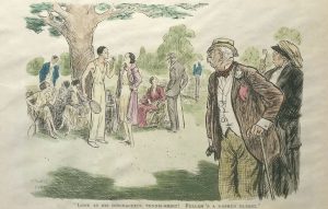 "Look at his disgraceful tennis shirt! Fellah's a dashed nudist."
