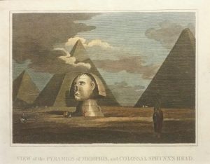 View of the Pyramids of Memphis & Colossal Sphynx's Head, Egypt
