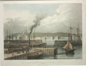 Pier Heads and Elizabeth Castle, Normont Point in the Distance, Jersey