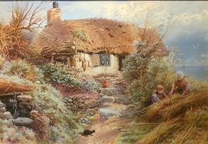 Cottage with Children gathering reeds