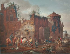 Sheep Droving by a ruined house