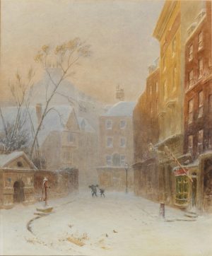 Snowfall on a City Street
