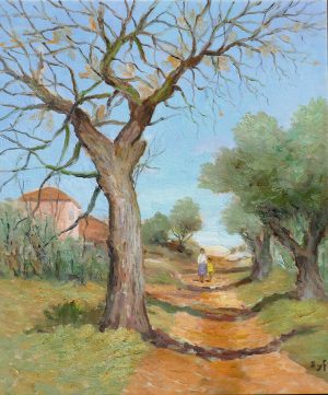 Strollers on a Tree-lined Lane